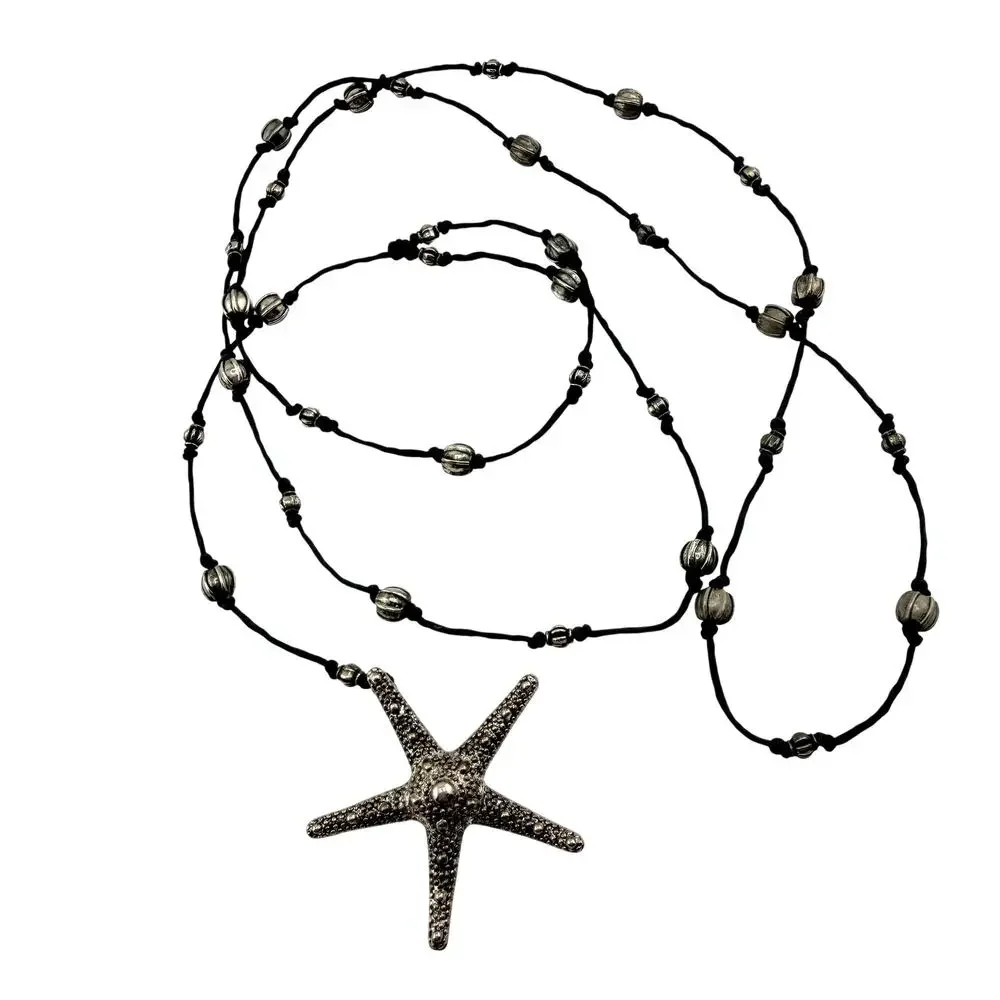Handmade Starfish Beaded Hand Knotted Silver Tone Y Drop 32